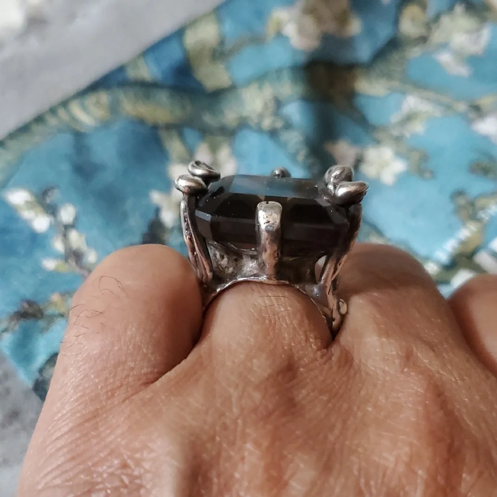 Smokey Topaz and Sterling Silver Gemstone Ring  7.5 - Picture 2 of 8